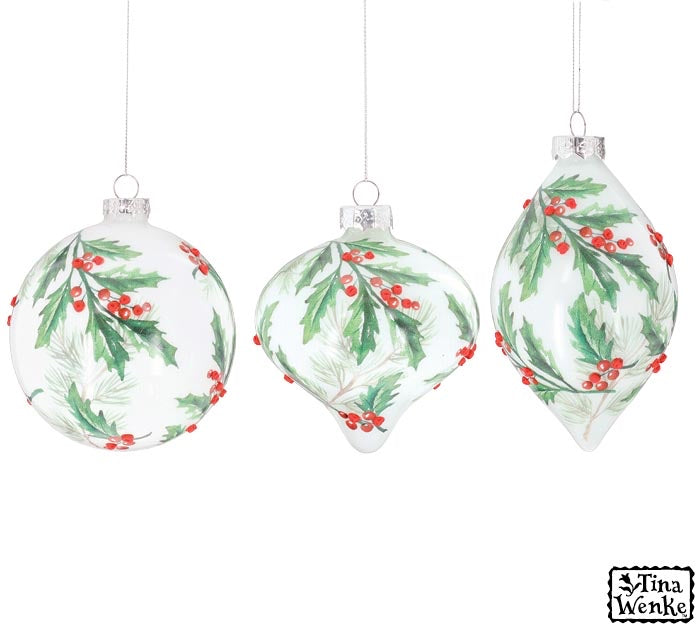 Holly and Red Berry Ornament