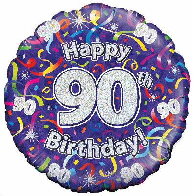 Holographic Streamers 90th Birthday Balloon