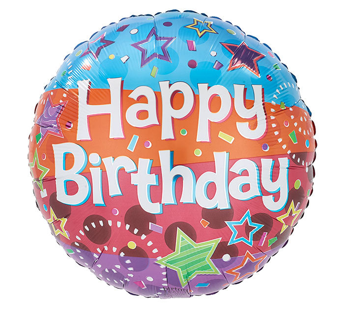 Happy Birthday Colorful Stars and Dots foil balloon