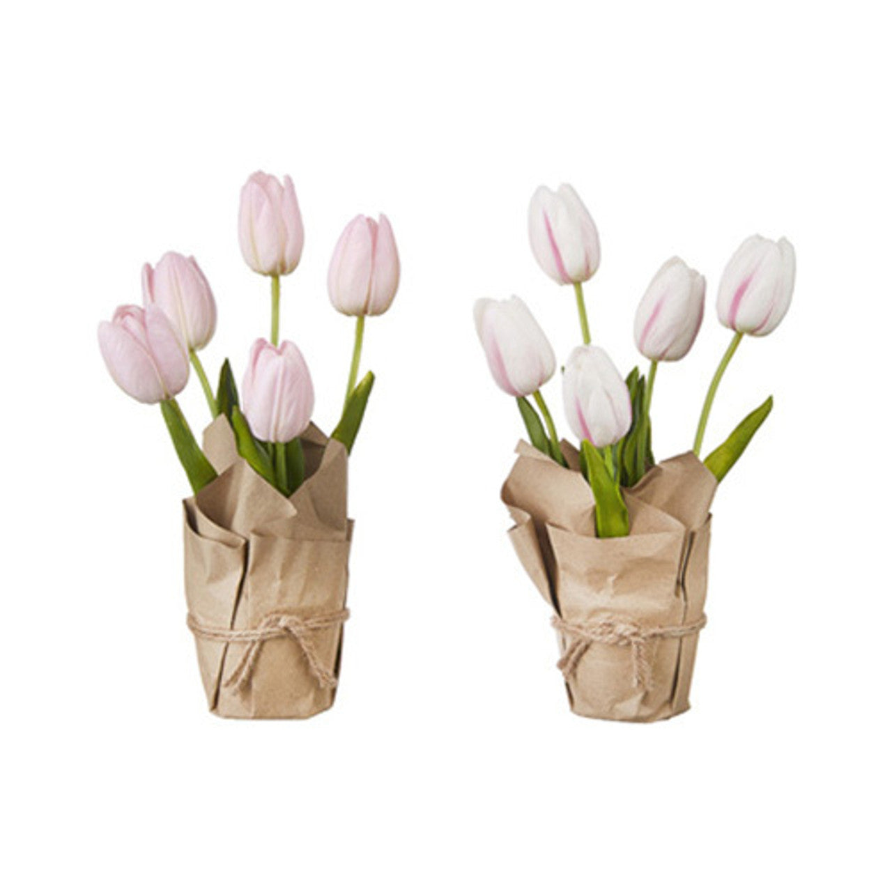 White/Pink Faux Potted Tulips