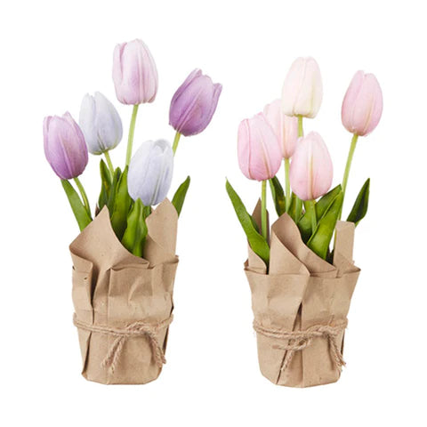 Lavender/Blue Faux Potted Tulips