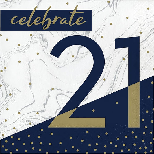 Navy and Gold 21 Luncheon Napkins