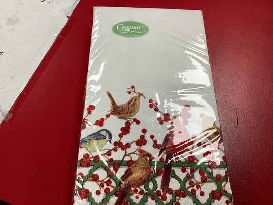 Caspari Winter Birds and Berries Guest Towel