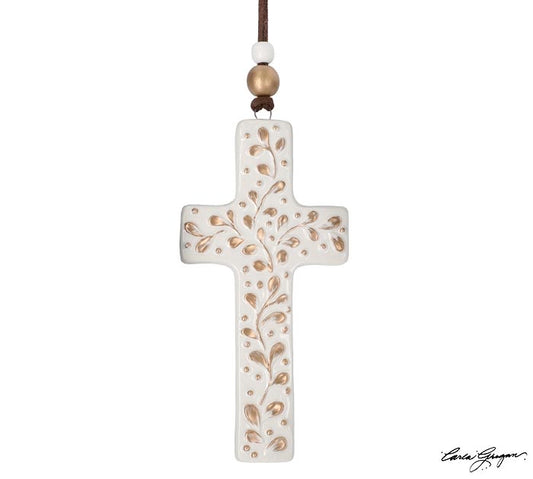 Ceramic Cross Shape Gold Leaf Ornament
