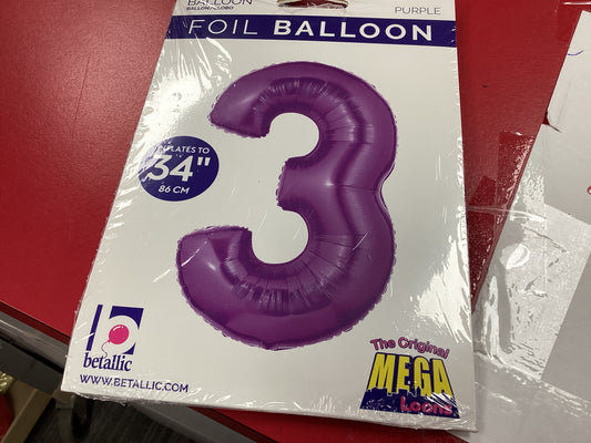 Purple 34 inch Number 3