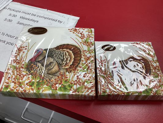 Caspari Turkey & Berries Beverage Napkins