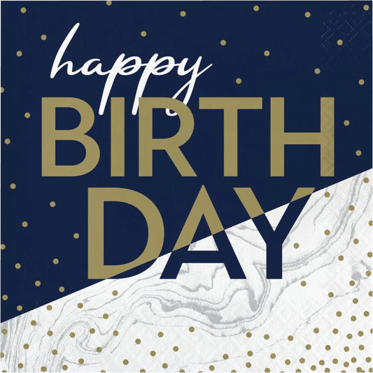 Navy and Gold Happy Birthday Luncheon Napkins