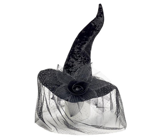 Black Velvet Witch Hat with Veil
