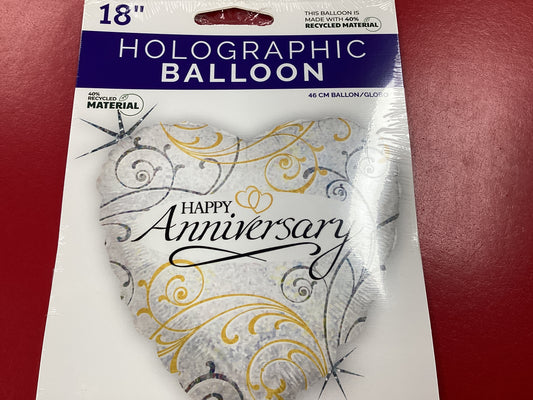 Holographic Happy Anniversary Filigree Balloon