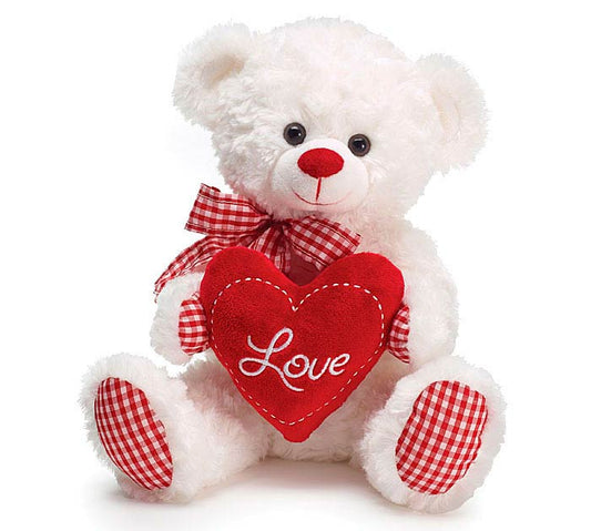 White and Red Gingham Love Bear