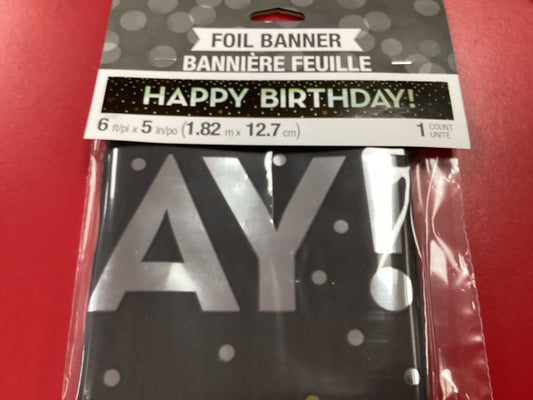 Black Happy Birthday Banner 6 ft