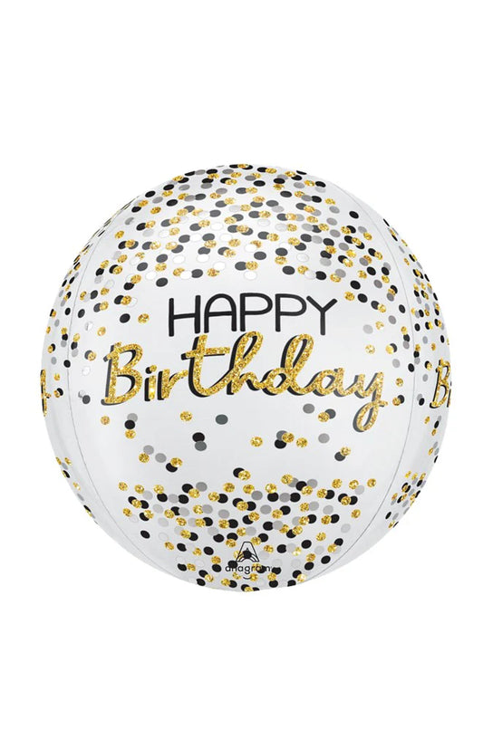 Black/Silver/Gold Dots Birthday Orbz Balloon