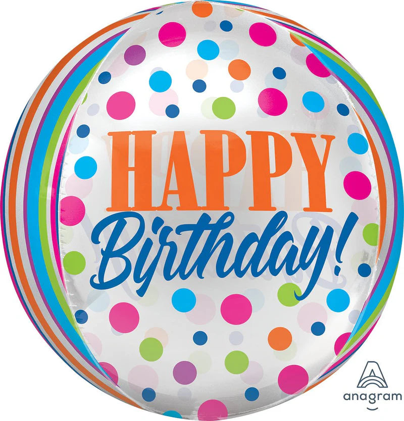 Bright Dots & Stripes Birthday Orbz Balloon