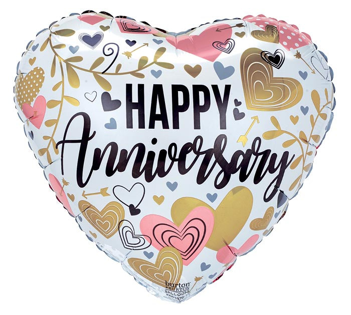 Metallic hearts and leaves Anniversary foil balloon