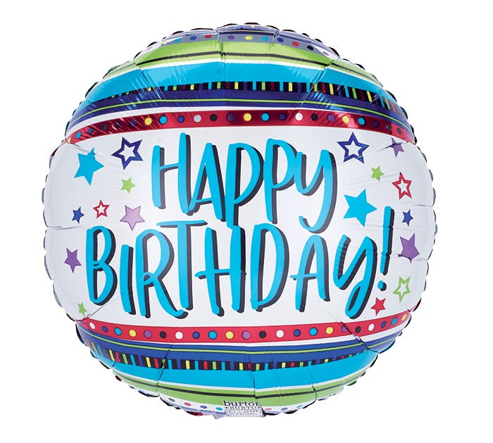 Happy Birthday Colorful Stars and Stripes foil balloon