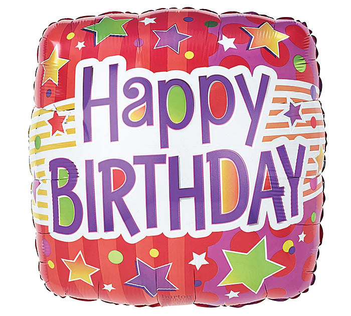 Happy Birthday stars stripes and dots foil balloon