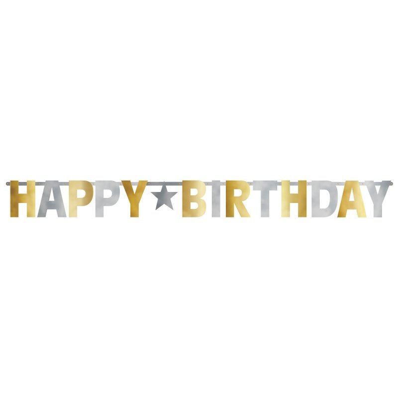 Gold and Silver Happy Birthday Letter Banner