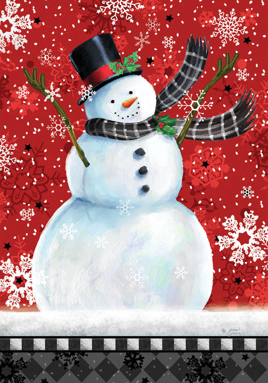 Garden Flag Snowman on Red