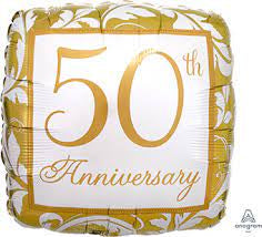 50th Anniversary Gold Scroll Foil Balloon