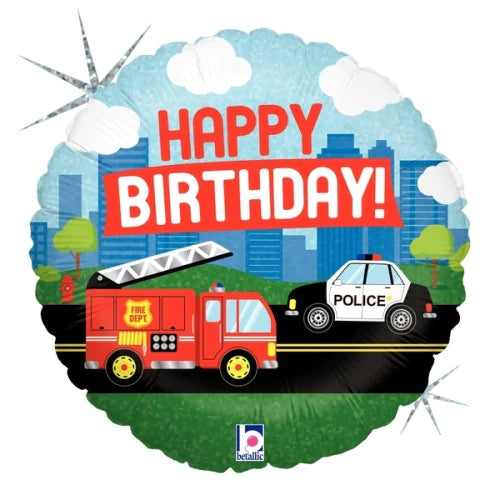 Emergency Vehicles Birthday Foil Balloon