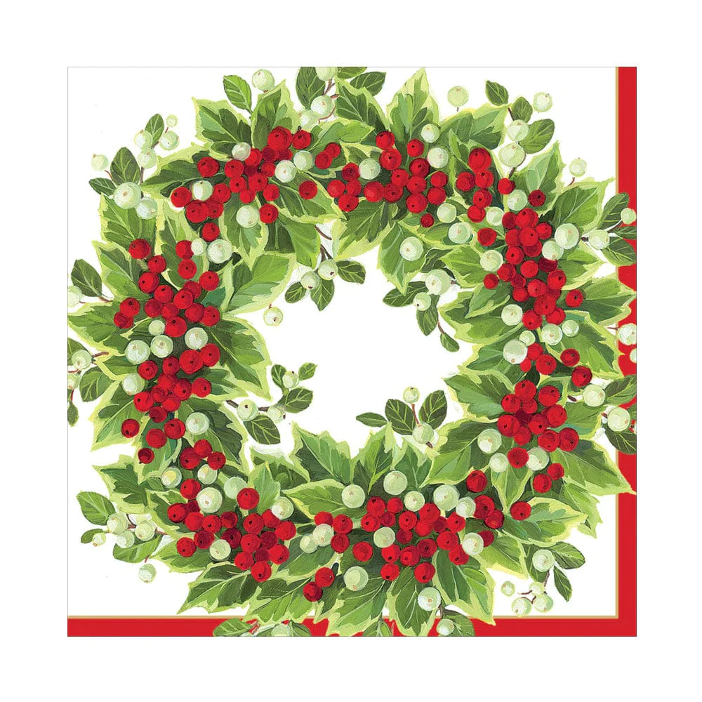 Holly and Berry Wreath Luncheon Napkins
