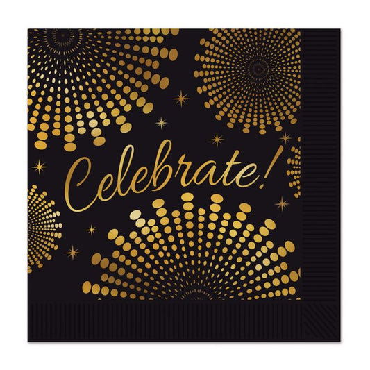 Black and Gold Celebrate Lunch Napkins