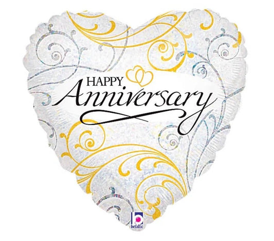 Holographic Happy Anniversary Filigree Balloon