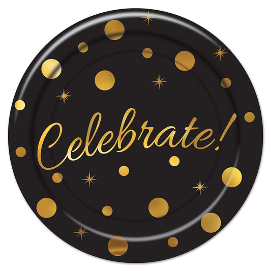 9 inch Black and Gold Celebrate Plate