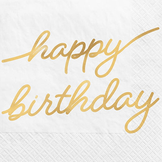 Gold Happy Birthday Beverage Napkins