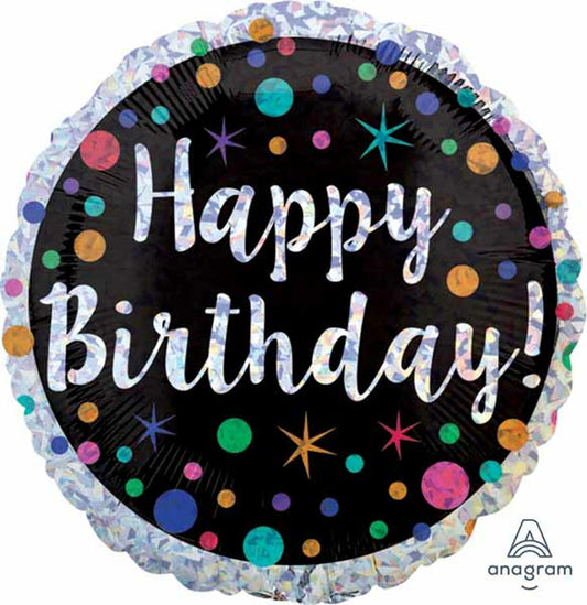 Happy Birthday Holographic Polka Dots Foil Balloon