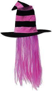 Witch Hat with Hair Hot Pink
