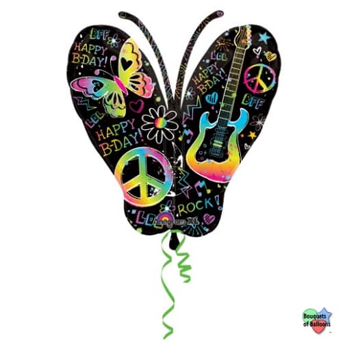 Neon Butterfly Birthday Foil Balloon