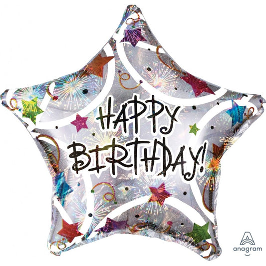 Happy Birthday Holographic Stars Foil Balloon